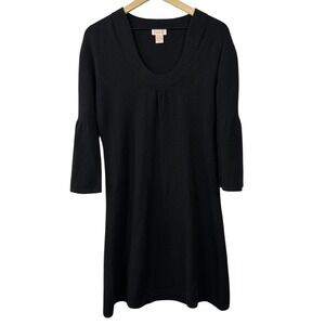 Pink Pineapple Women Black 100% Cashmere Bell Sleeve Scoop Neck Sweater‎ Dress L